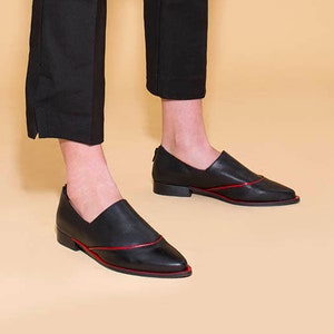 Women Formal Shoes, Flat Black Leather Shoes, Elegant Shoes, Comfortable Flats, Casual Shoes, Handmade Shoes, Pointy Shoes image 1