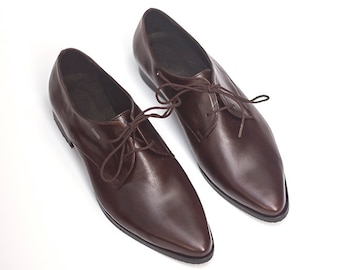 Women Formal Oxford Shoes, Elegant Lace up Leather Shoes, Dark Brown Office Shoes, Classic Shoes For Women, Hipster Shoes