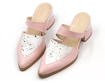 Pointed Toe Mules,Leather shoes, Handmade shoes, Heeled Mules Shoes, Pink Mules, Leather Mules, Mule Slides, Leather Slip Ons, Mules Sandals