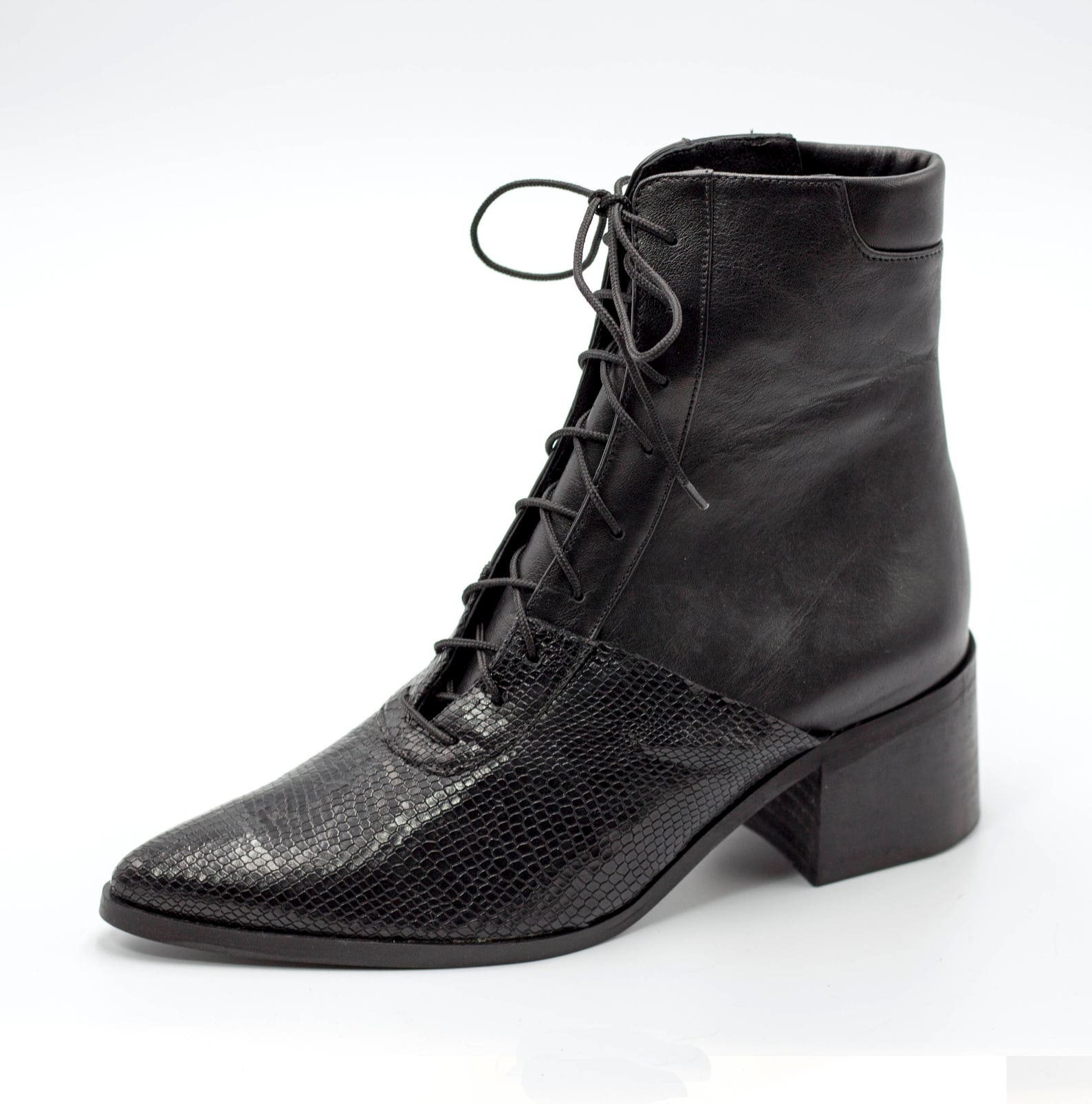 black patent snakeskin boots