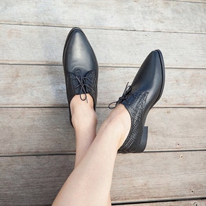 Black Oxfords, Women Oxford Shoes, Lace Up Shoes, Formal Office Shoes, Black Flat Leather Shoes, Casual Oxford Shoes image 6