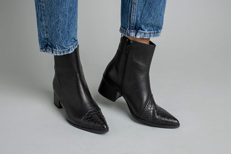 Black Snake Skin Leather Ankle Boots Black Winter Shoes - Etsy UK