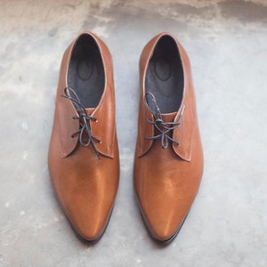 Brown Leather Oxfords, Brown Oxford Shoes, Leather Flat Shoes, Women Shoes, Lace up Shoes, Formal Shoes, Flat Oxfords, Pointy Flats image 5