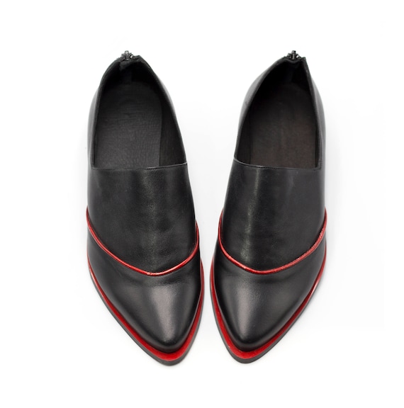 Women Black Leather Loafers, Flat Comfortable Shoes, Casual Pointed Toe Shoes, Evening Shoes, Formal Black Shoes