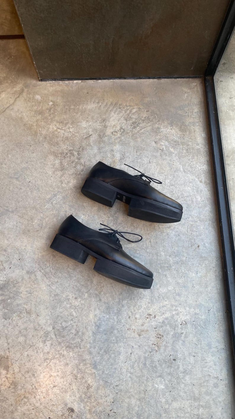 Size 10 1/2 Black Leather Platform Shoes, Heeled Oxfords, Designer