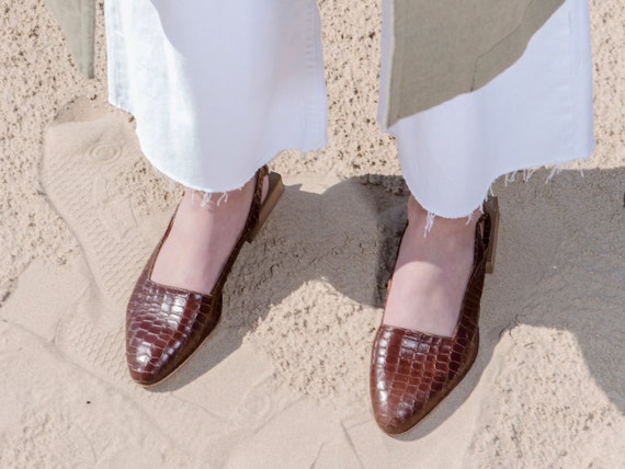 Snakeskin slingback shop flats