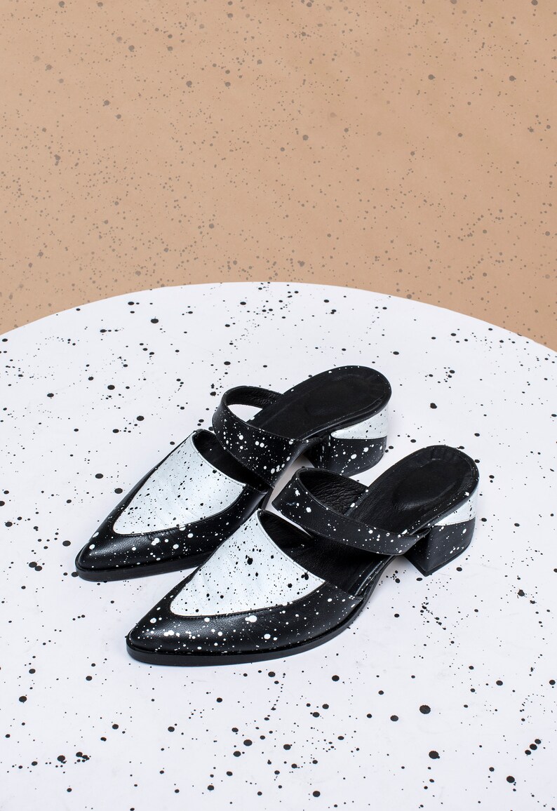 black and white mules shoes