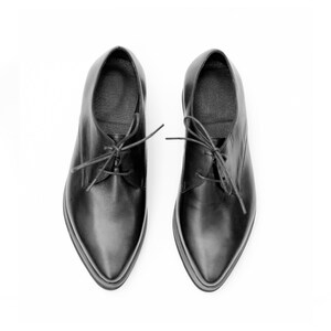 Black Leather Platform Heels Oxfords, Stylish Pointy Shoes for Women ...