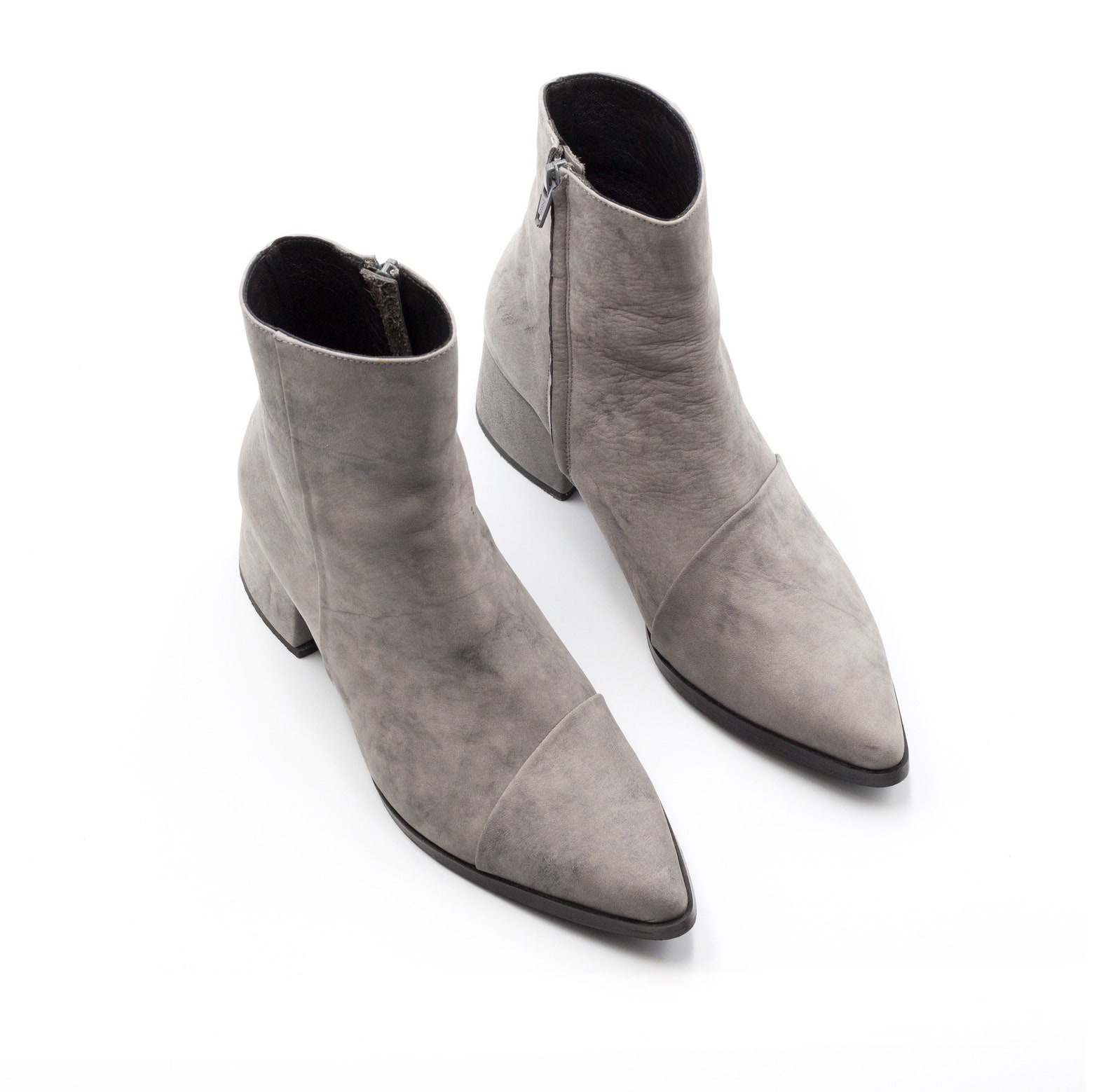 Women Gray Leather Boots Stylish Minimalist Ankle Booties Etsy