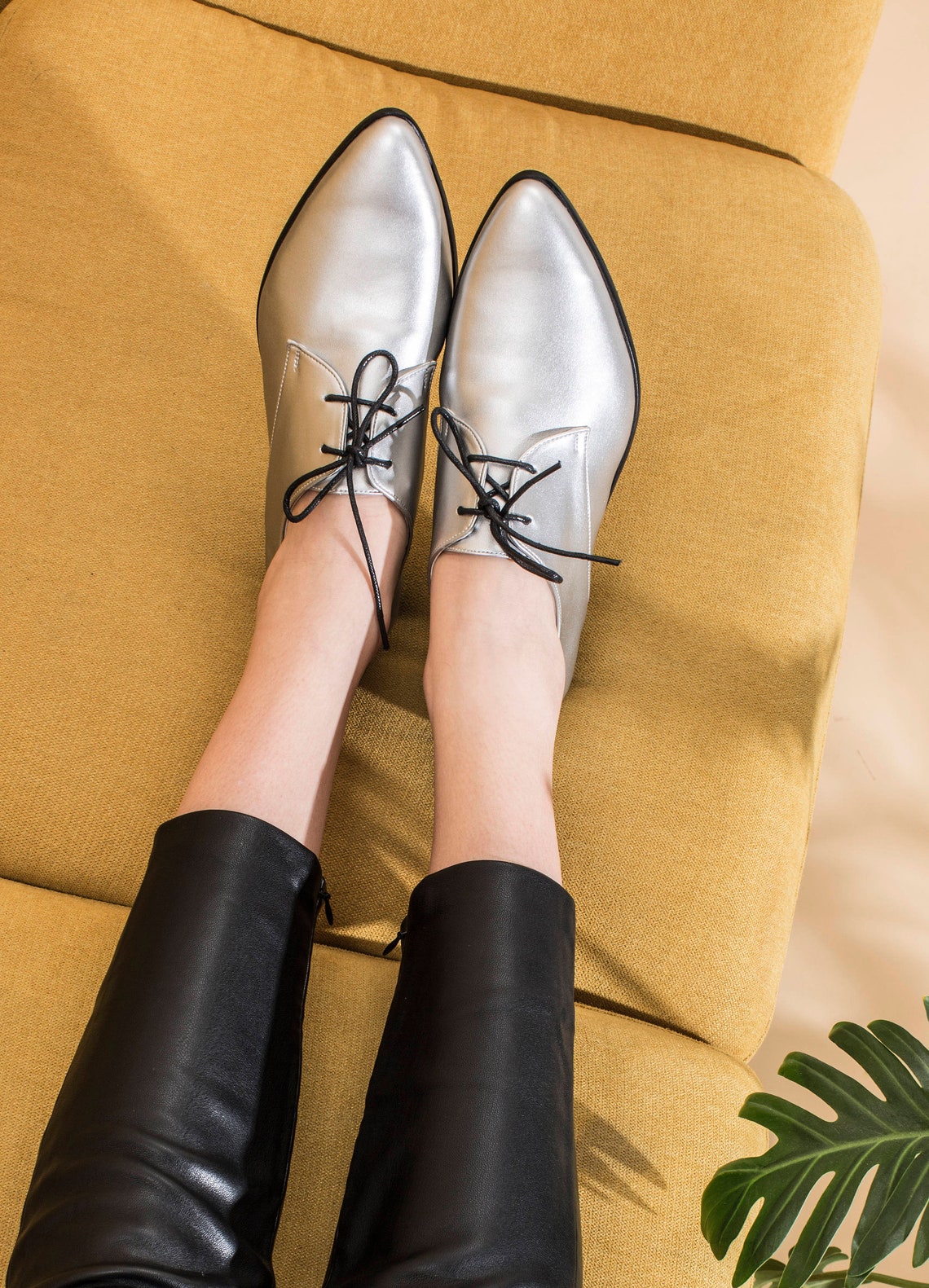 Silver Fine Vegan Oxford Shoes for Women Etsy