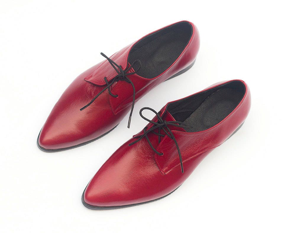 Red Oxfords Women Shoes Stylish Flat Comfortable Leather Shoes