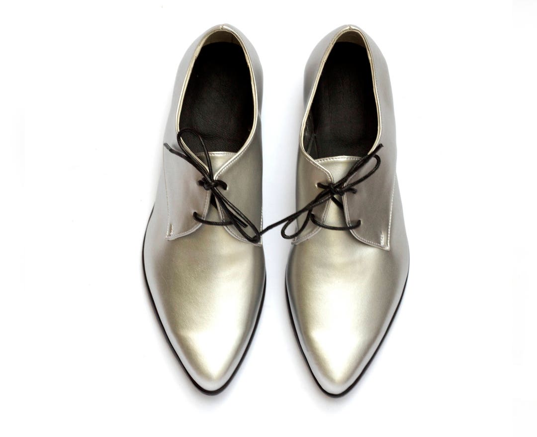 Silver Fine Vegan Oxford Shoes for Women Etsy