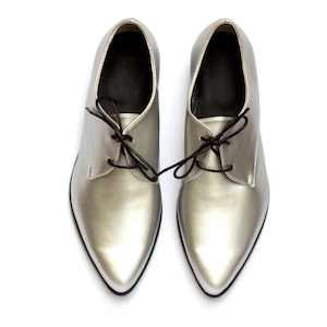 Silver Fine Vegan Oxford Shoes For Women