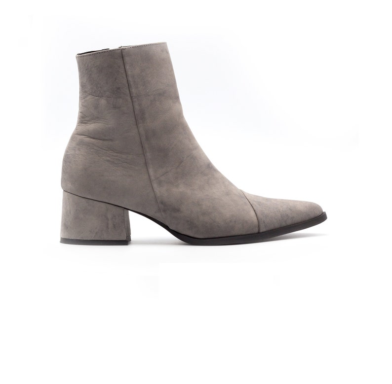 Women Gray Leather Boots Stylish Minimalist Ankle Booties Etsy