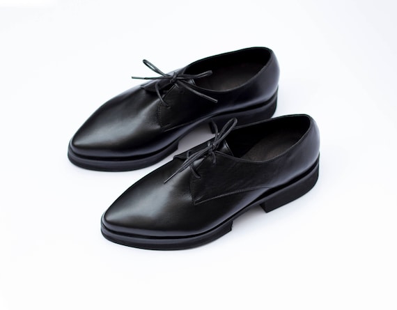 black leather platform shoes