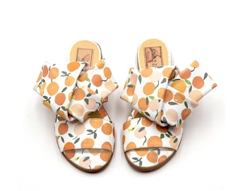 Orange Sandals Women, Slip on Sandals, Flat Sandals Women, Designer Sandals, Greek Sandals, Summer Ladies Shoes, Handmade, Printed Sandals