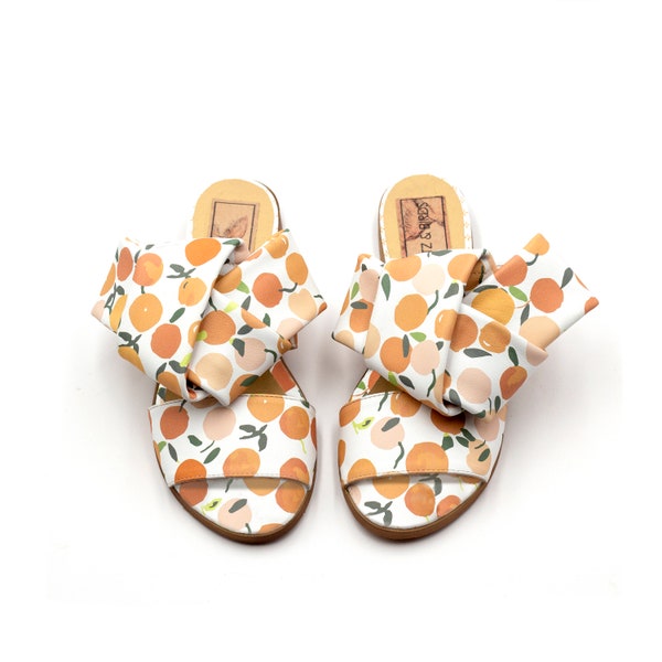 Orange Sandals Women, Slip on Sandals, Flat Sandals Women, Designer Sandals, Greek Sandals, Summer Ladies Shoes, Handmade, Printed Sandals