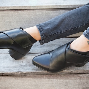 Black Criss Cross Leather Boots, Handmade Leather Ankle Booties