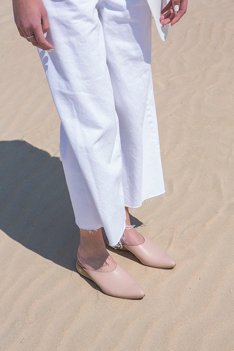 nude leather mules