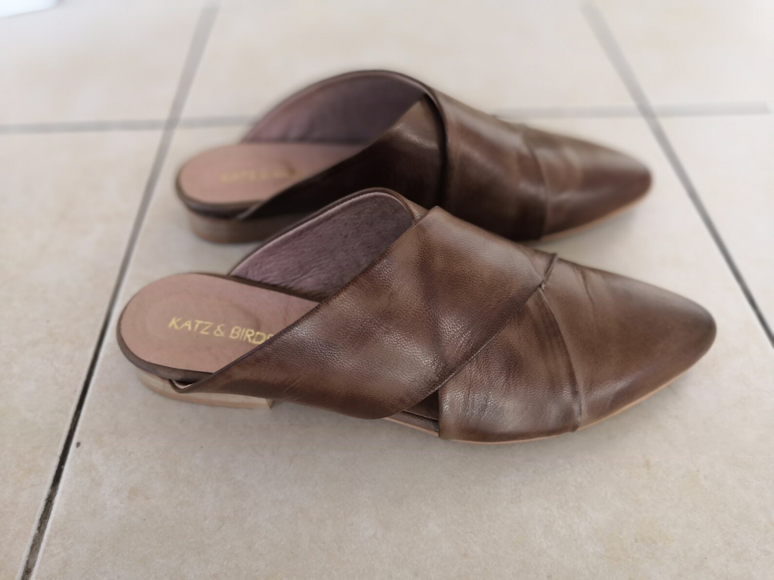 brown slip on mules