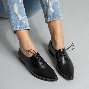 Black Leather Shoes, Classic Oxfords, Women Oxfords, Comfortable Shoes, Lace Up Shoes, Black Dress Shoes, Black Formal Shoes, Women Flats image 4