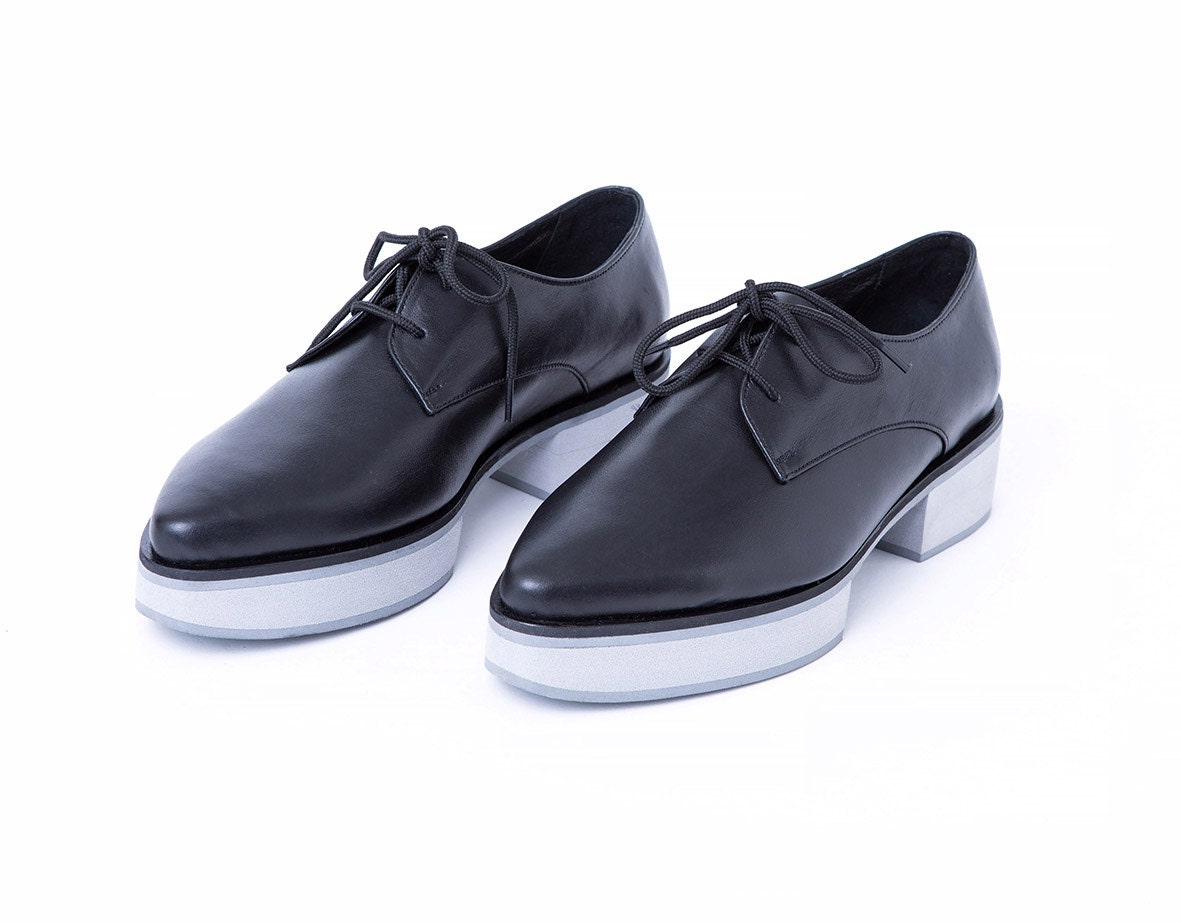 blue dress for baby girl Chunky Black Platform Derby Shoes with Rounded Toe Black / 38 Women's Size main image 0