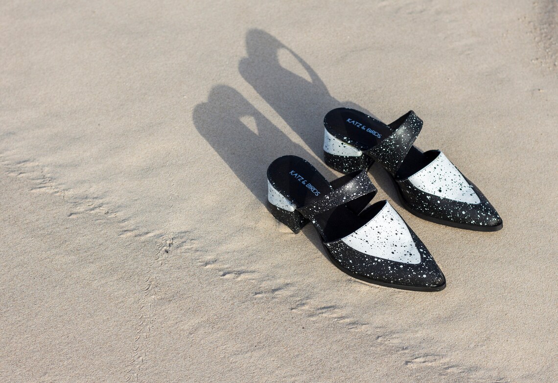 black and white mules shoes