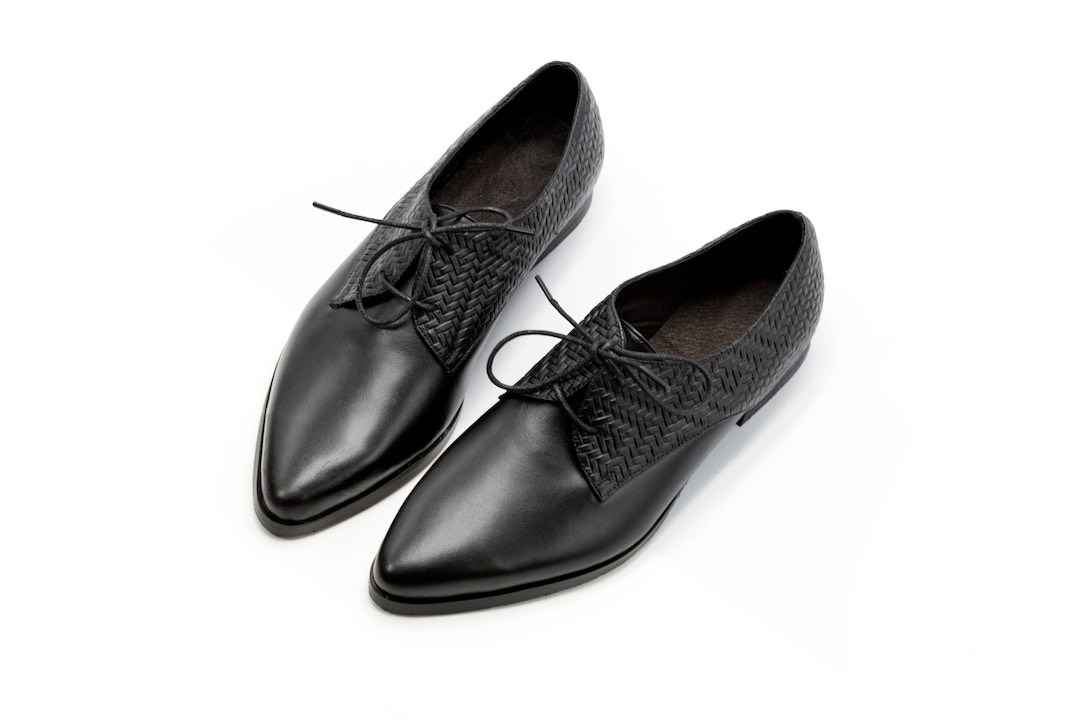 Buy Black Leather Oxford Shoes, Women Pointed Formal Shoes