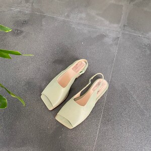 Green Leather Sandals, Handmade shoes, Comfortable Sandals For Women, Square Toe Sandals, Stylish Designer shoes for Summer, Flat Sandals image 5