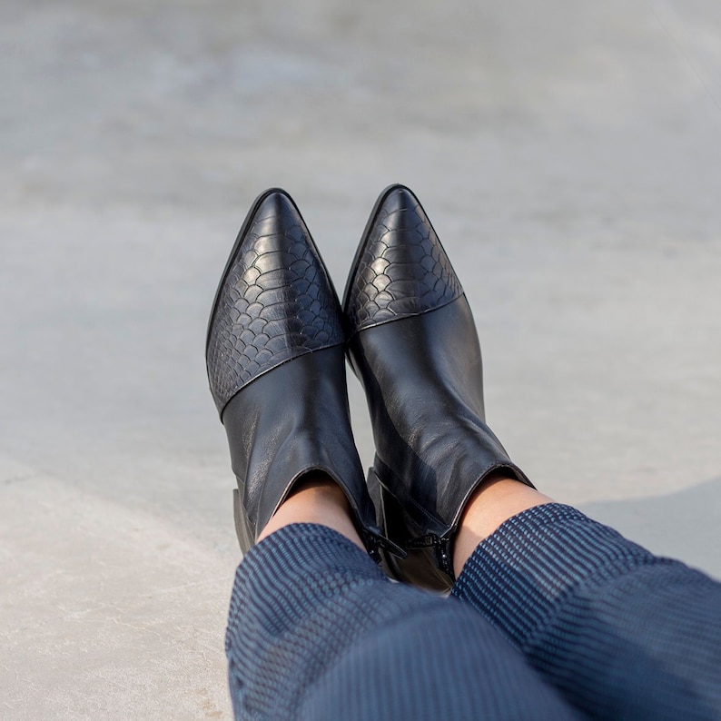 snakeskin flat booties