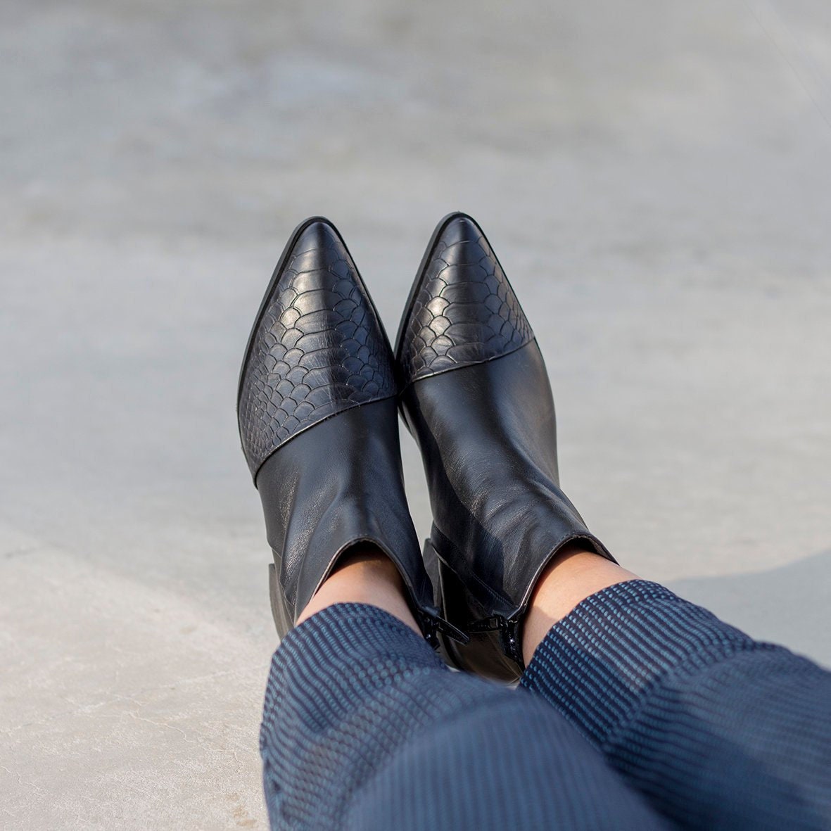 Black Snakeskin Booties Stylish Leather Print Ankle - Etsy