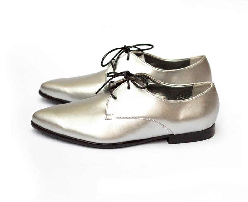 Silver Fine Vegan Oxford Shoes For Women Etsy
