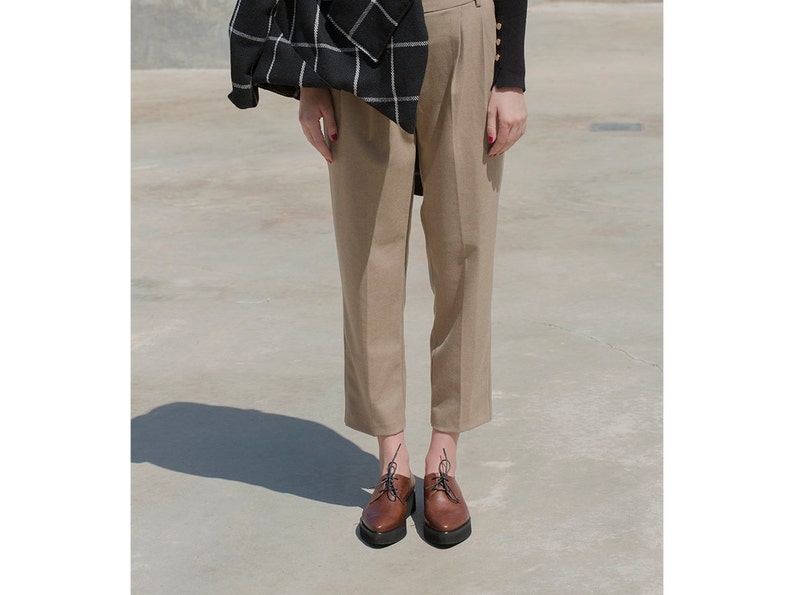 Brown Oxford Platform Shoes, Woven Leather Shoes, Women Pointed Toe Oxfords, Oxford Heels, Unique Heel Shoes image 3