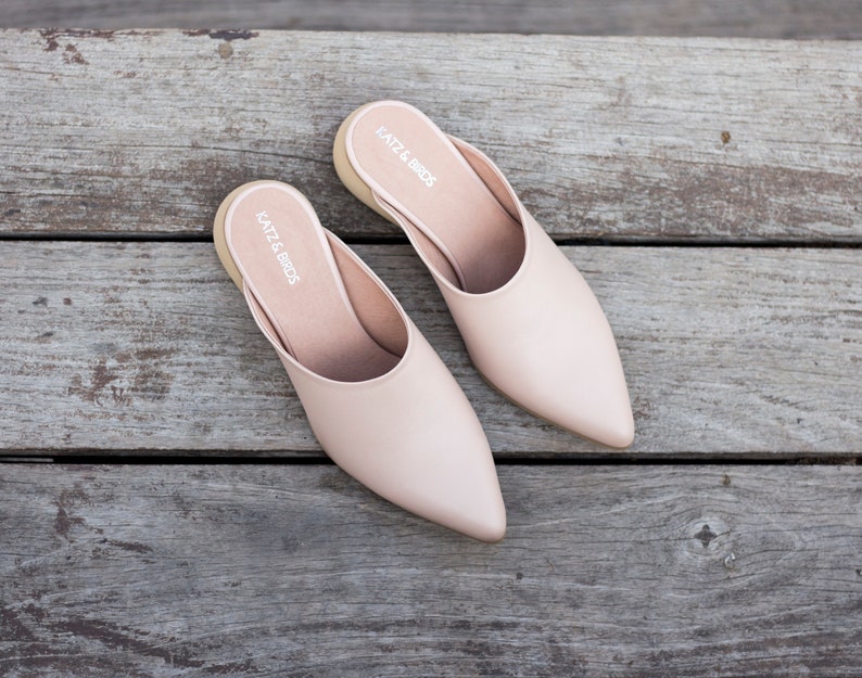 nude leather mules