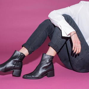 Black Ankle Boots, Women Leather Boots, Pointy Booties, Black Classic Boots, Custom Made Shoes