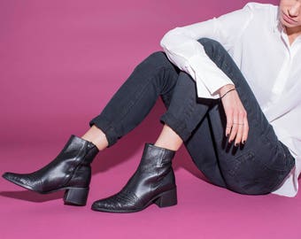 Black Ankle Boots, Women Leather Boots, Pointy Booties, Black Classic Boots, Custom Made Shoes