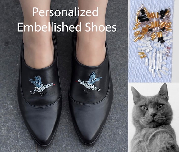 パーソナライズされた装飾靴、刺繍靴、刺繍入り靴、猫ギフト、ペット 