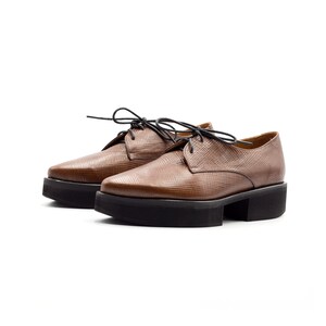 Brown Oxford Platform Shoes, Woven Leather Shoes, Women Pointed Toe Oxfords, Oxford Heels, Unique Heel Shoes image 2