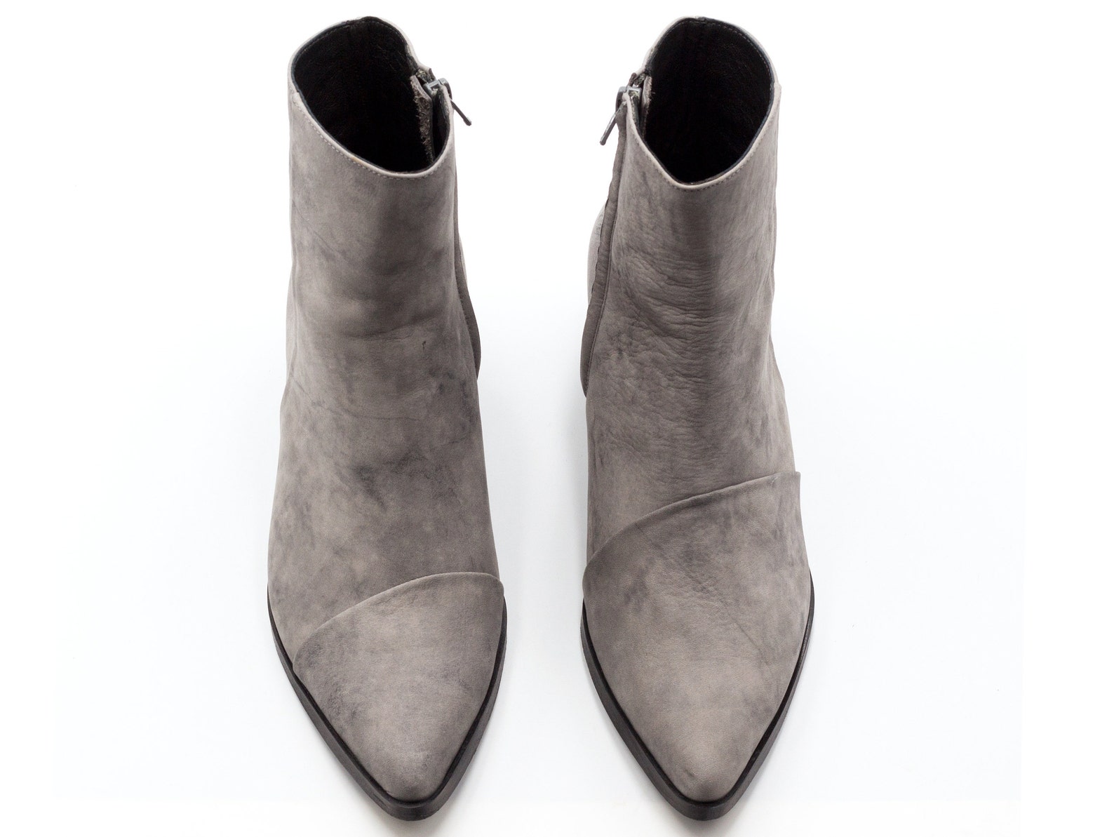 Women Gray Leather Boots Stylish Minimalist Ankle Booties Etsy