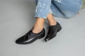 Womens Leather Oxford Shoes, Black Flat Woven Shoes, Classic Leather Shoes, Comfortable Office Shoes product logo