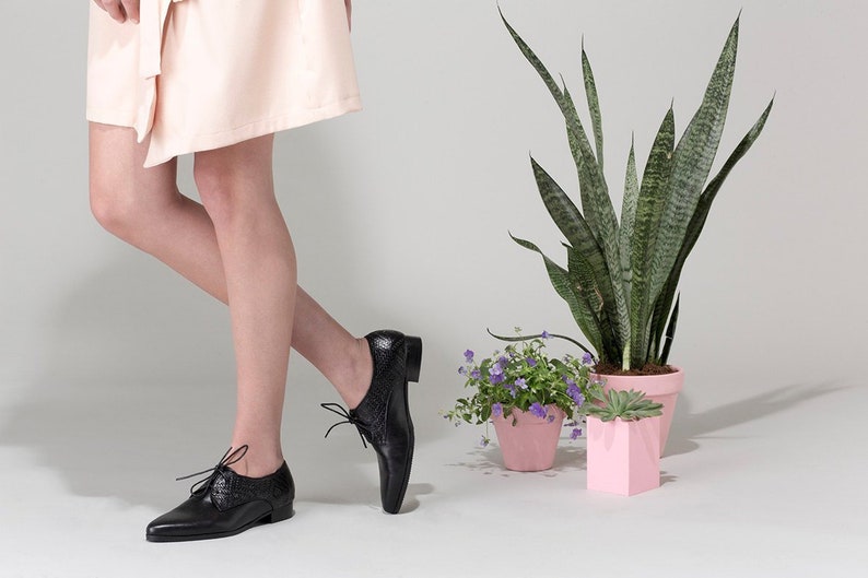 Black Oxford Shoes, Oxford Shoes Women, Lace Up Shoes, Textured Leather Oxfords, Oxfords Women, Elegant Flat Work Shoes, Oxfords Shoes Women image 2