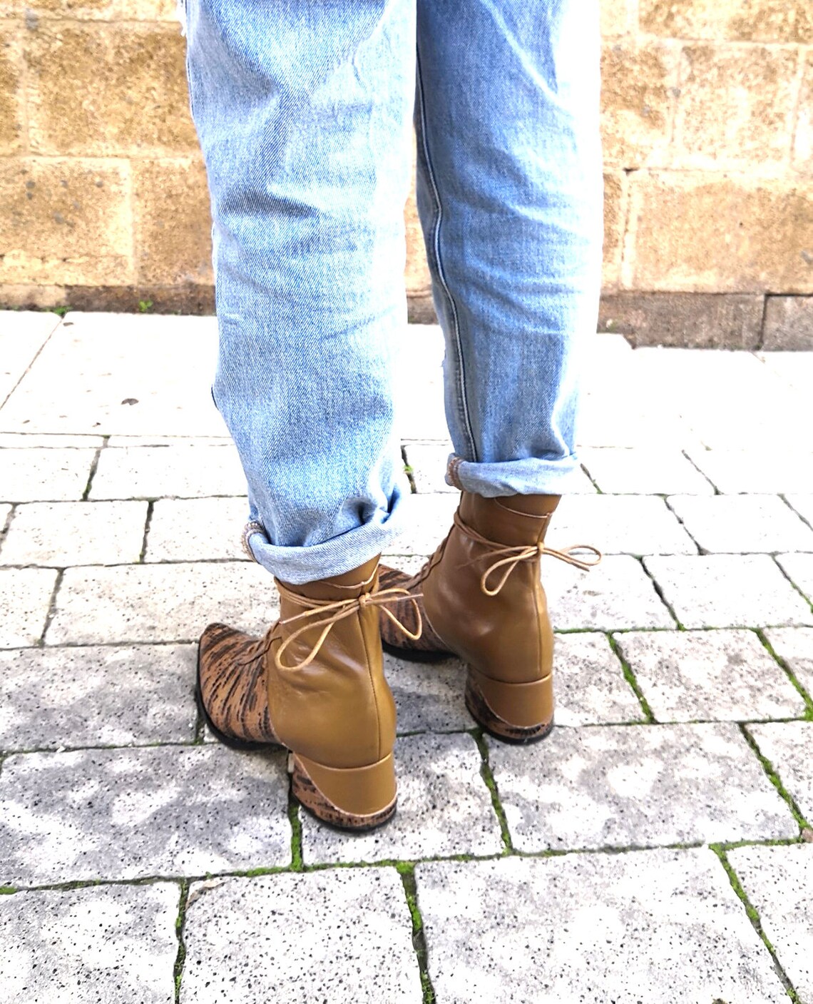Womens Brown Snake Leather Lace up Ankle Boots Comfortable - Etsy