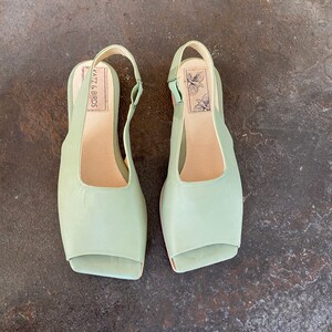 Green Leather Sandals, Handmade shoes, Comfortable Sandals For Women, Square Toe Sandals, Stylish Designer shoes for Summer, Flat Sandals image 2