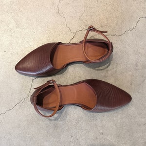 Brown Flat Leather Shoes, Women's Closed-toe Sandals, Ankle Strap Shoes, Elegant Evening Shoes, Dressy Shoes, Brown Closed Toe Sandall image 5