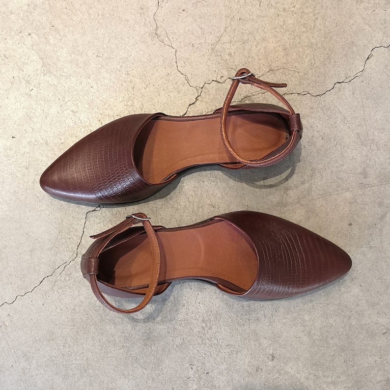 Brown Flat Leather Shoes, Women's Closed-toe Sandals, Ankle Strap Shoes, Elegant Evening Shoes, Dressy Shoes, Brown Closed Toe Sandall image 5