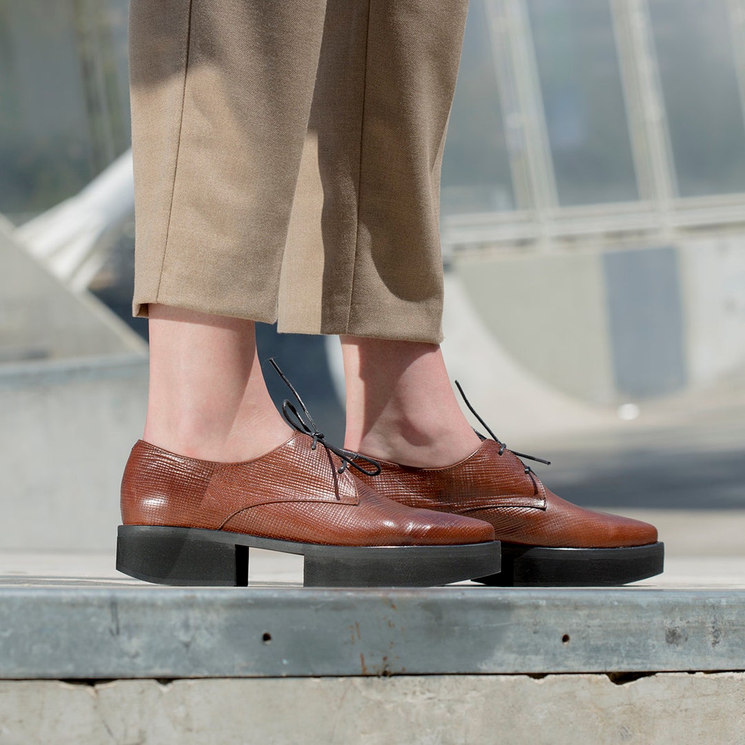 Brown Oxford Platform Shoes Woven Leather Shoes Women Pointed Toe Oxfords Oxford Heels Unique Heel Shoes Etsy