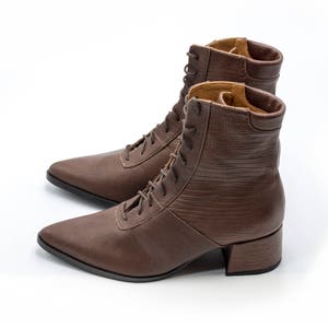 Women Brown Ankle Leather Boots with Laces, Laced up Boots, Sexy Boots, Heeled Camel Brown Pointy Booties, Custom Handmade Boots image 8