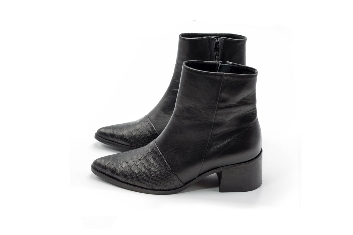 snake skin ankle boots