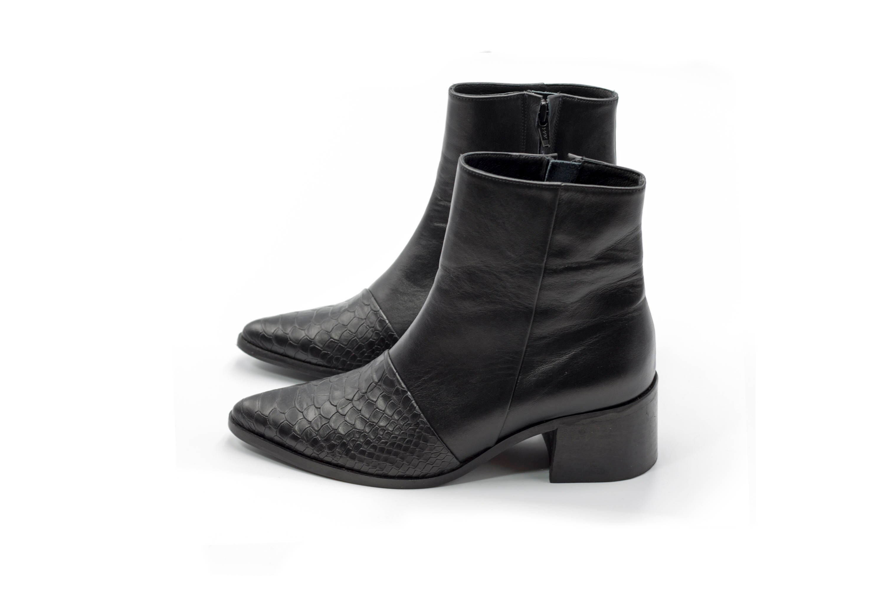 dark snake print booties