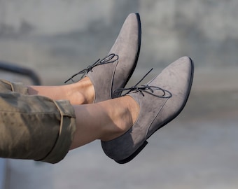 Zapatos Oxford Mujeres, Zapatos Oxford Grises, Zapatos Finos De Cuero, Zapatos Puntiagudos, Zapatos Modernos Con Cordones, Zapatos Hechos A Mano, Zapatos Urbanos Gris